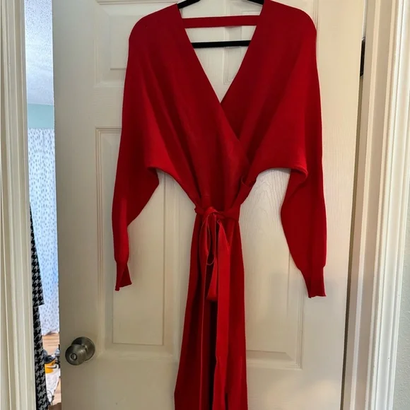 Wrap Sweater Dress (Red)